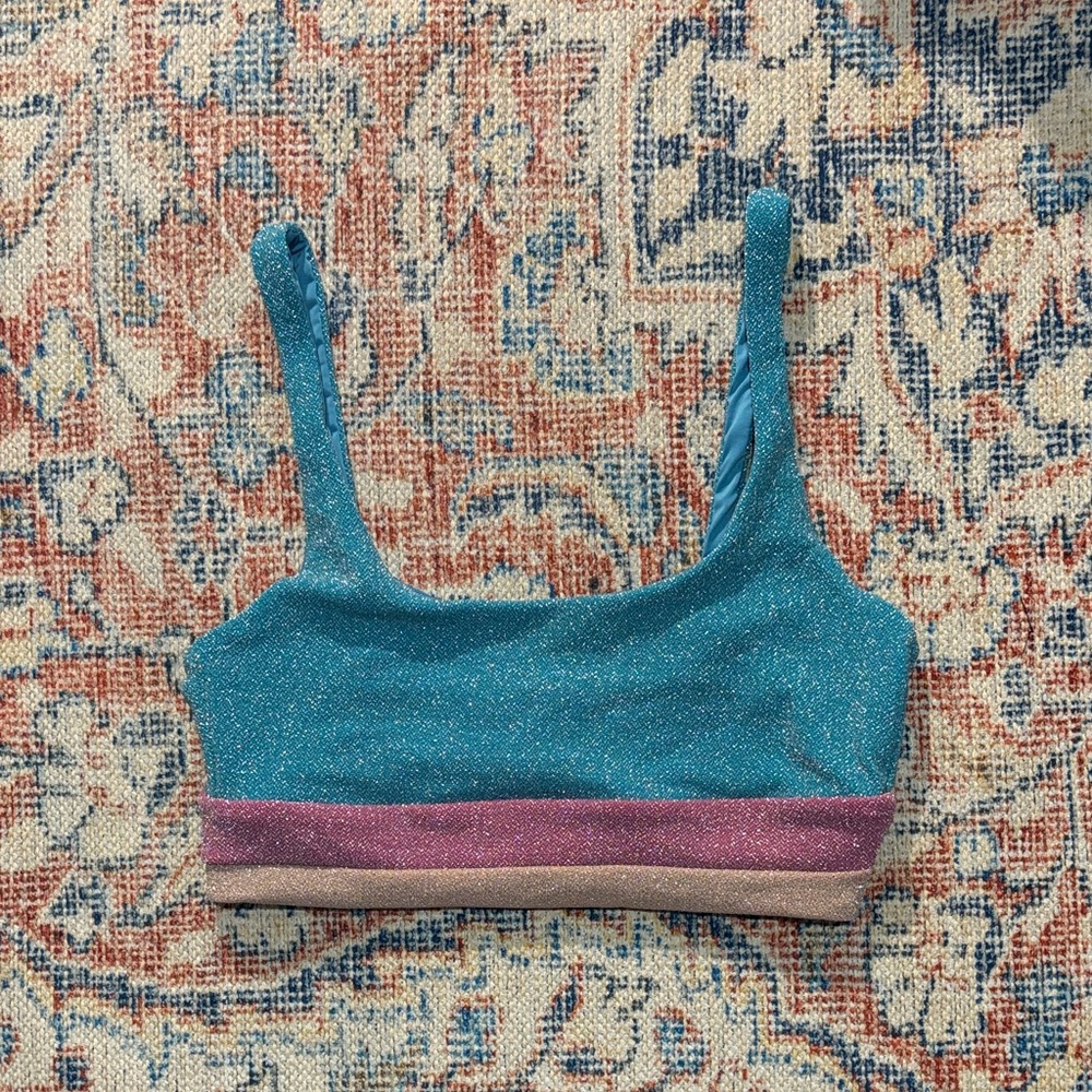 Beach Riot Mackenzie Bikini Top in Aquamarine Colorblock SZ L NWOT - Picture 3 of 5